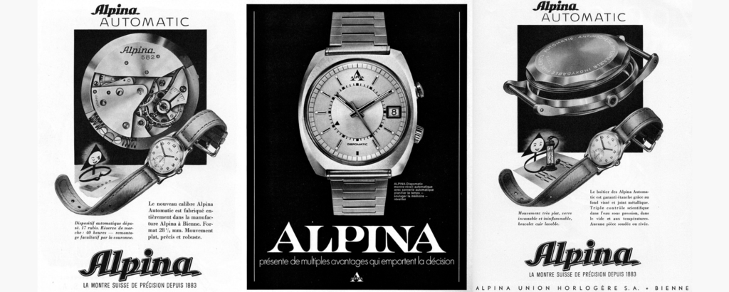 Affiches pour la marque de montres suisses Alpina, de 1948 à 1976.